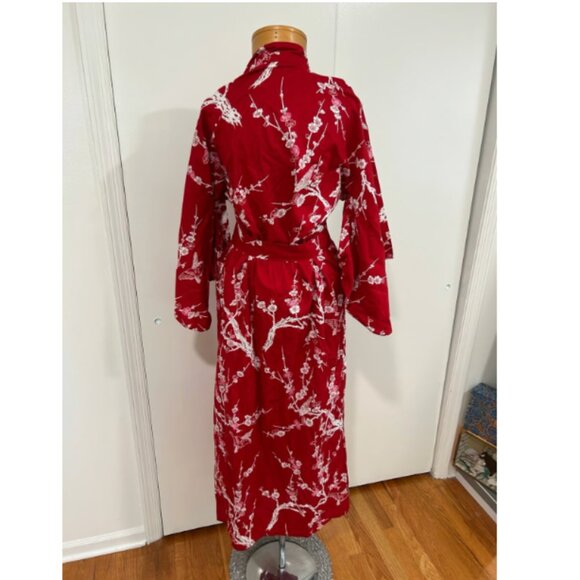 Made in Japan 100% Cotton Red White Asian Floral Pattern Original Kimono S M - Picture 8 of 10